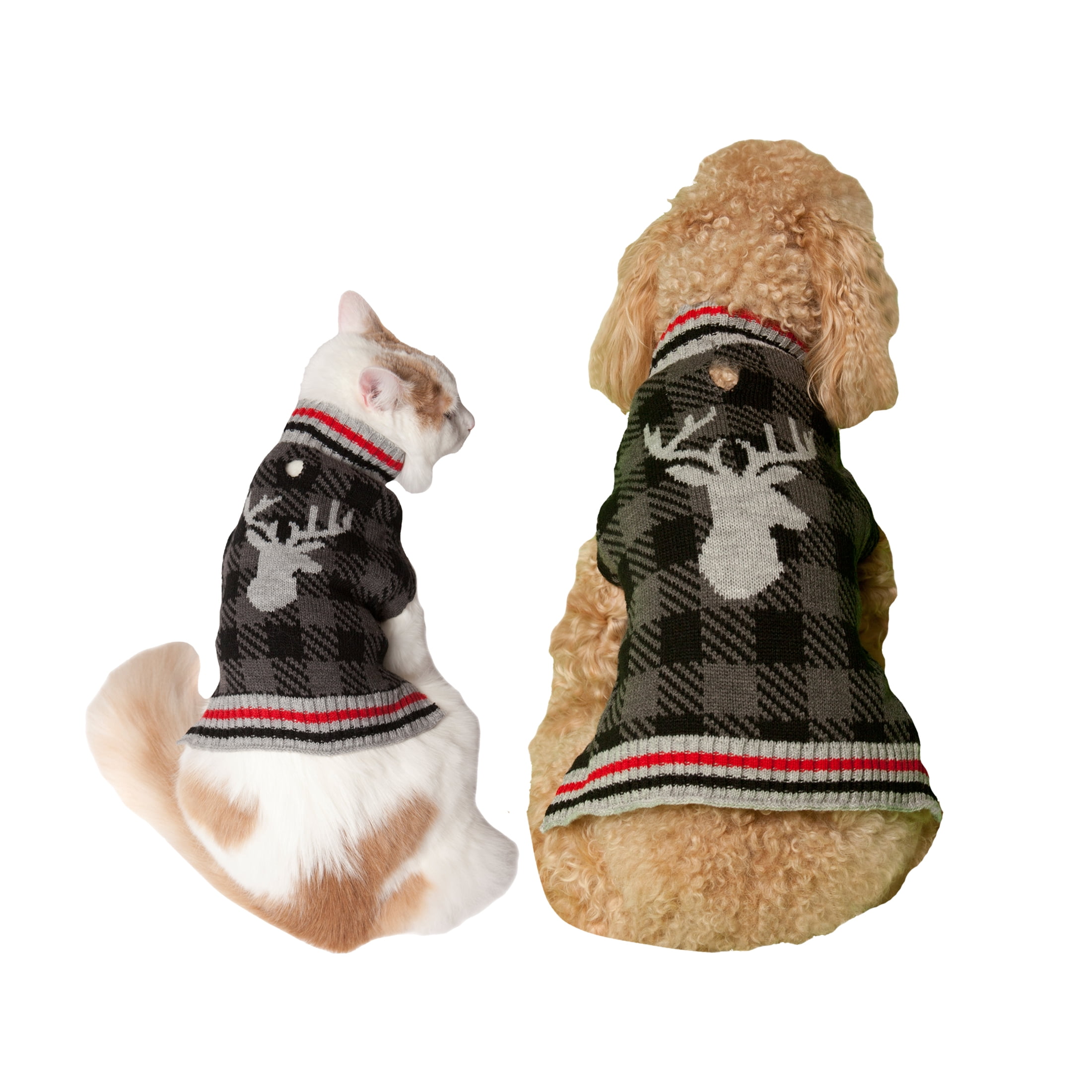 Vibrant Life Holiday Grey Check Moose Dog Sweater and Cat Sweater