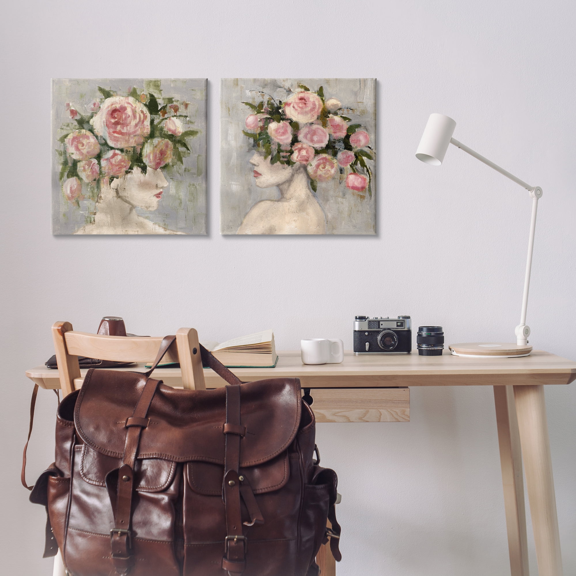 Stupell Industries Surreal Women with Roses People Painting Wrapped Canvas Art Print Wall Art, 17 x 17, Set of 2