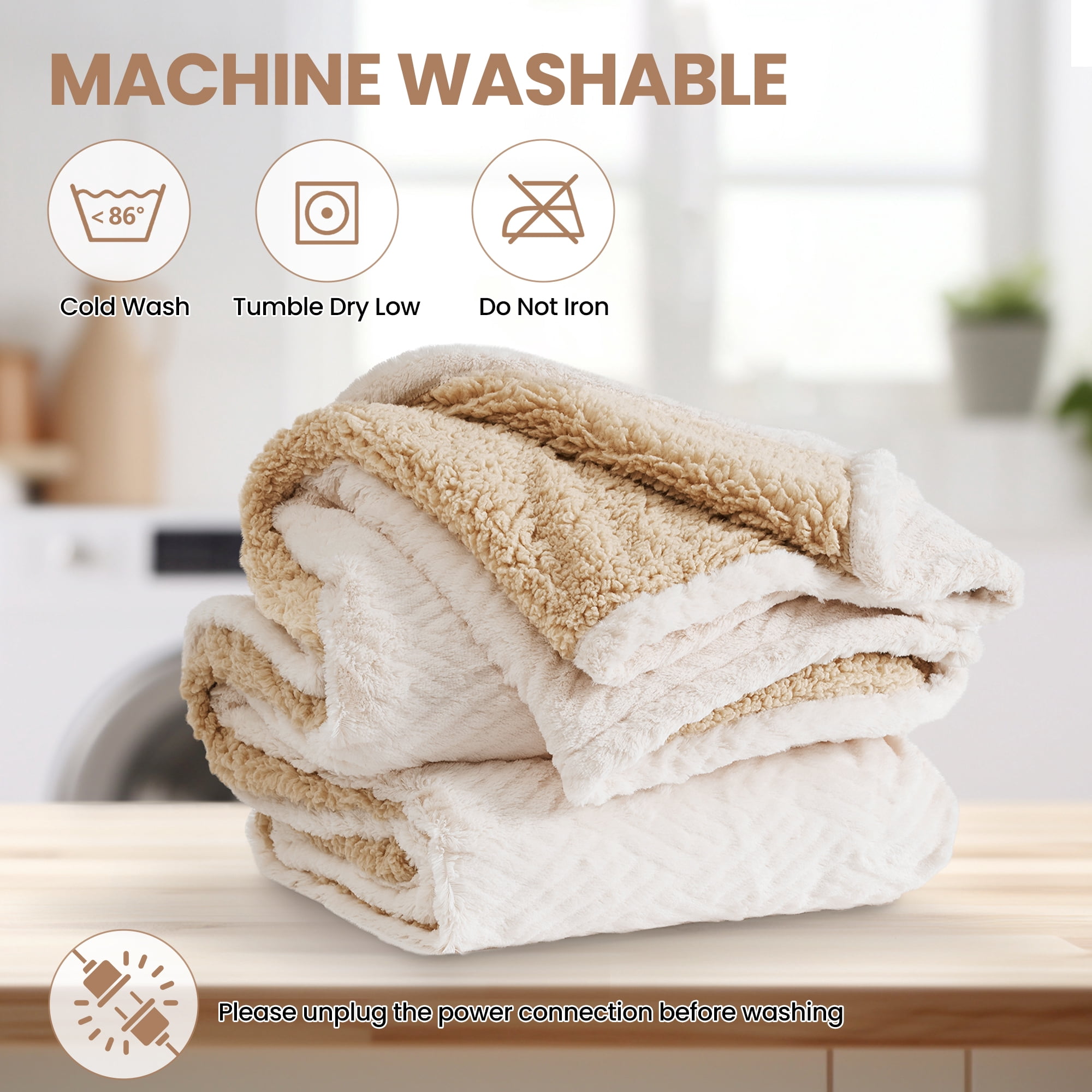 MARNUR Heated Blanket Queen Size 84"x90", Jacquard Faux Fur & Sherpa Electric Blanket with Dual Controllers,10 Heat Levels & 10H Timer, Machine Washable, White