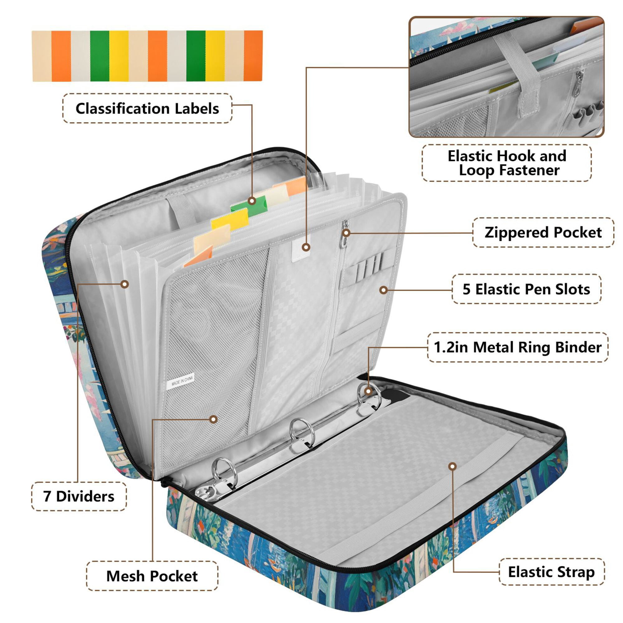 FORMRS Accordion File Folder A4 Size 7-Pocket Expanding Document Organizer Bag with 3 Ring Binder, Blue Sea