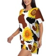 thumbnail image 2 of Naloa Cow Print Sunflower Women's Short-Sleeved Pajama Set, Loungewear, Summer pajamas, Breathable Cozy - Large, 2 of 9