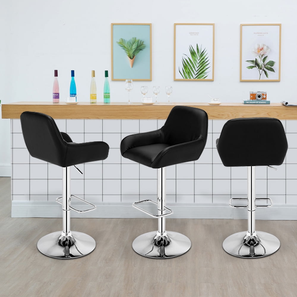 Lowestbest Set of 2 Bar Stool, PU Square Stool with Foot, Adjustable Swivel Armless Stools, Black