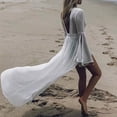 thumbnail image 5 of Long Sleeve Sheer Cardigan Open Front Lightweight Mesh Duster Cover Up with Flare Cuffs and High Low Hem Design for Women White One Size, 5 of 9