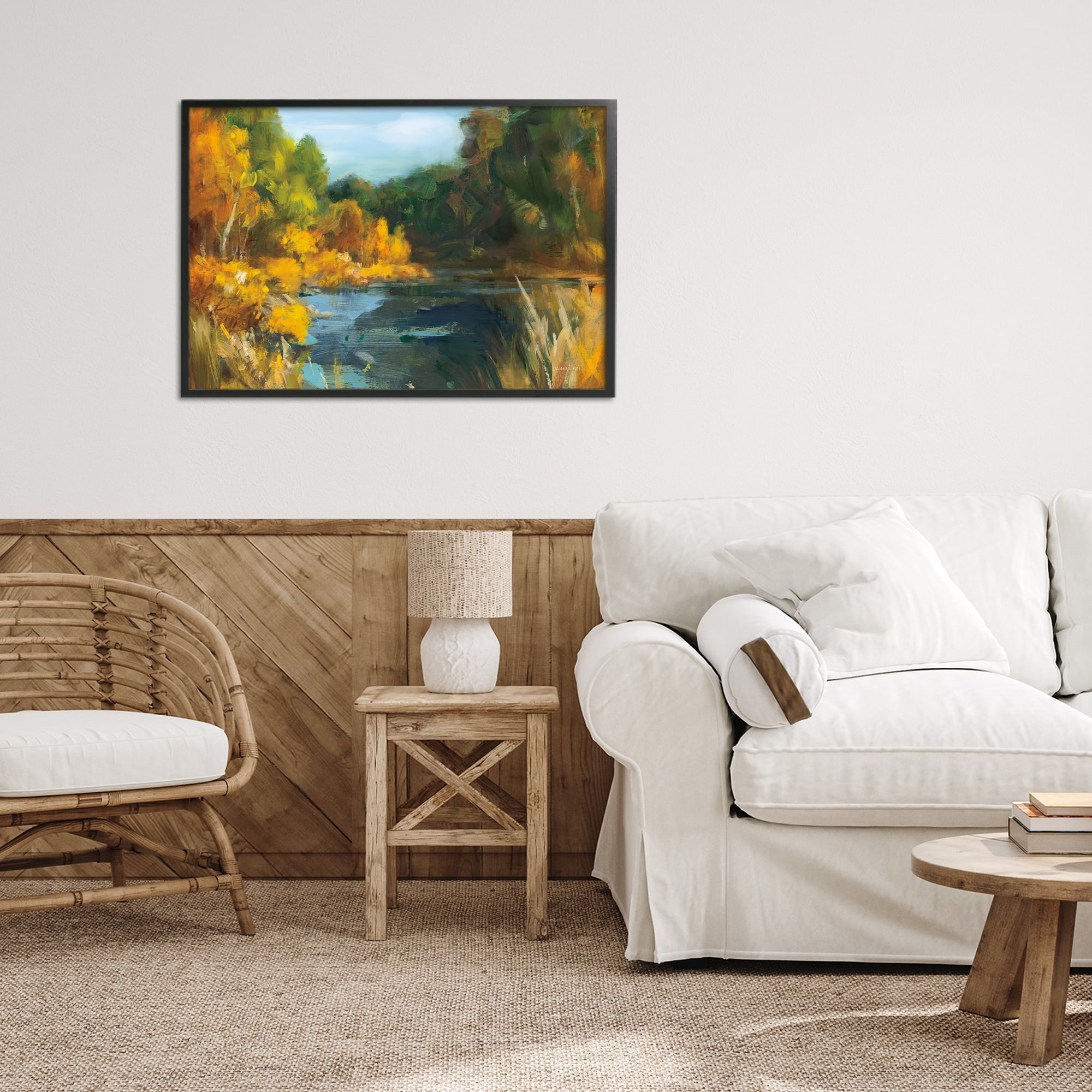 Stupell Industries Autumn River Bend Abstract Black Framed Giclee Art, design by Danhui Nai