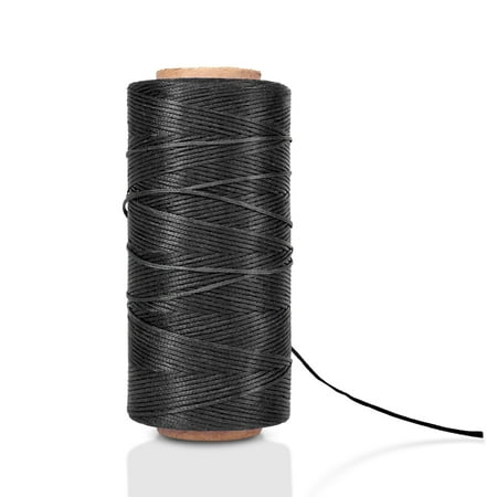 Wax Cord Leather Flat Waxed Thread (Black) - 284Yard 1mm 150D Wax String Cord Sewing Craft Tool Portable for DIY Handicraft Leather Products Beading Hand Stitching ()