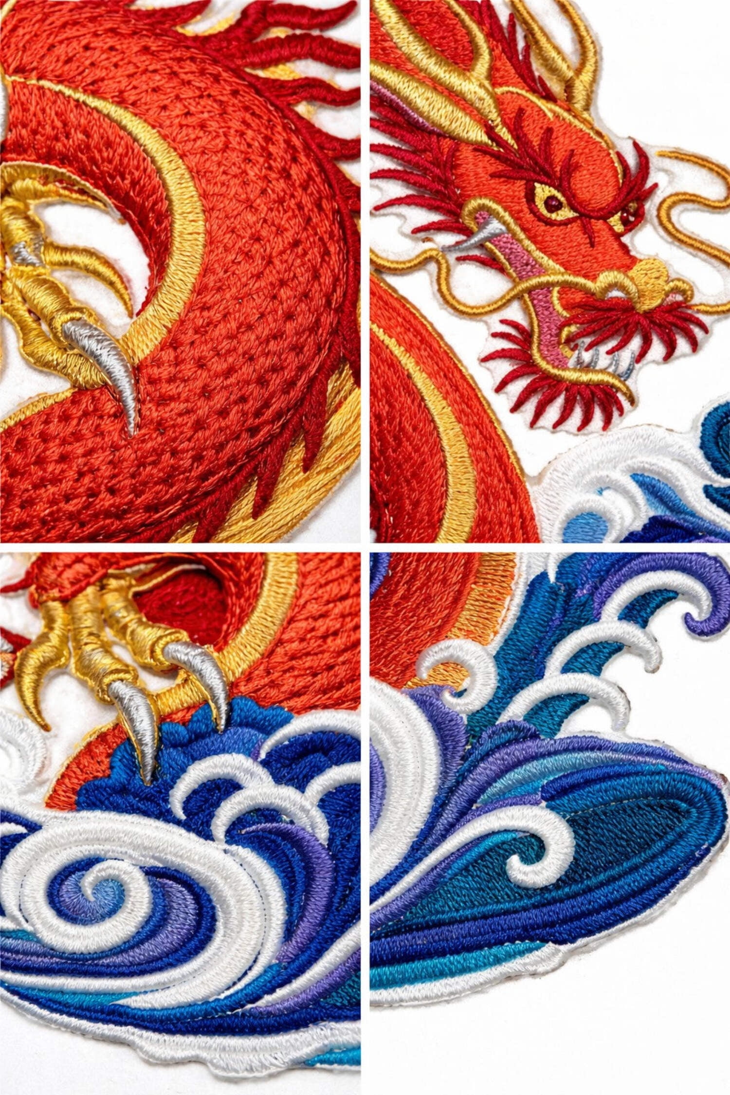 Whirling Waves - Dragon Embroidery Iron On/Sew Patch [6.9" X 8.2"]