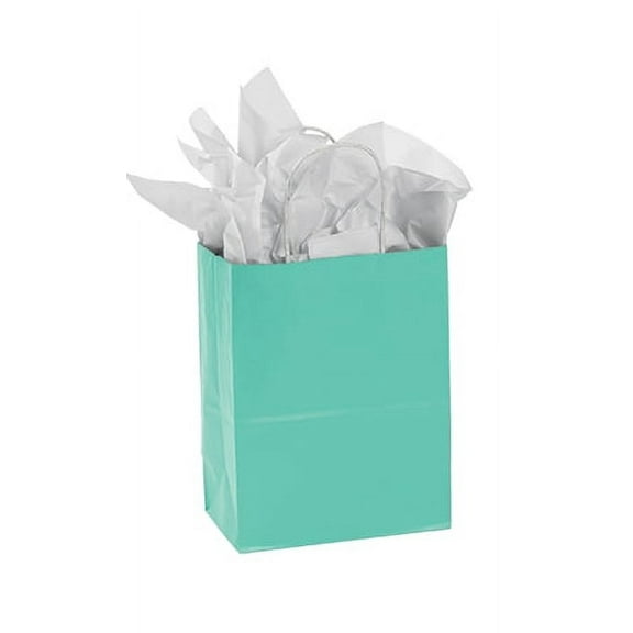SSWBasics-Medium Turquoise Paper Shopping Bags - 8 ¼”L x 4 ¾”D x 10 ½”H - Case of 100-  Turquoise Gift Bags - Medium Size  70# Paper Weight   Ideal for Boutique Shopping  Retail  Gifting