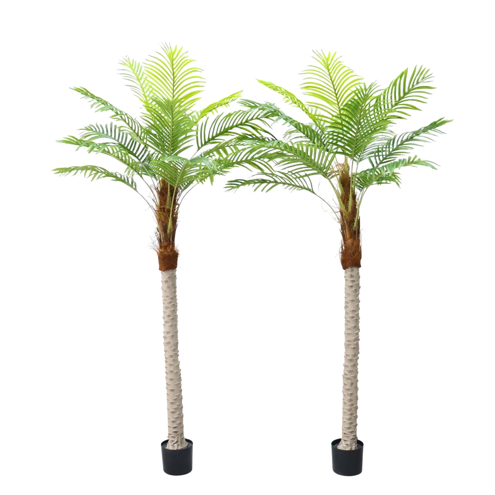 2pcs Artificial Palm Tree, 7ft Tall Artificial PhoenixPalm Tree, Outdoor Indoor Decor Fake Plants with 15pcs Adjustable Leaves, Artificial Tropical Coconut Tree in Pot for Patio, Poolside Decor