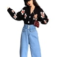 thumbnail image 4 of Women's Y2K Floral Print Sweater V Neck Long Sleeve Cardigan Knitwear Sweater Open Front Button Down Sweet Coat Tops, 4 of 6