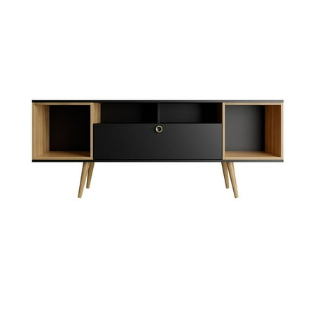Theodore Wood 63 TV Stand with 6 Shelves in Black & Cinnamon