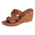 thumbnail image 5 of Rokment Cork Footbed Wedges Slip on Dressy Sandals for Women Ladies Fashion Casual Leather Open Toe Platform Chunky Heeled Beach Summer Dress Slides Shoes Brown Size 9, 5 of 7