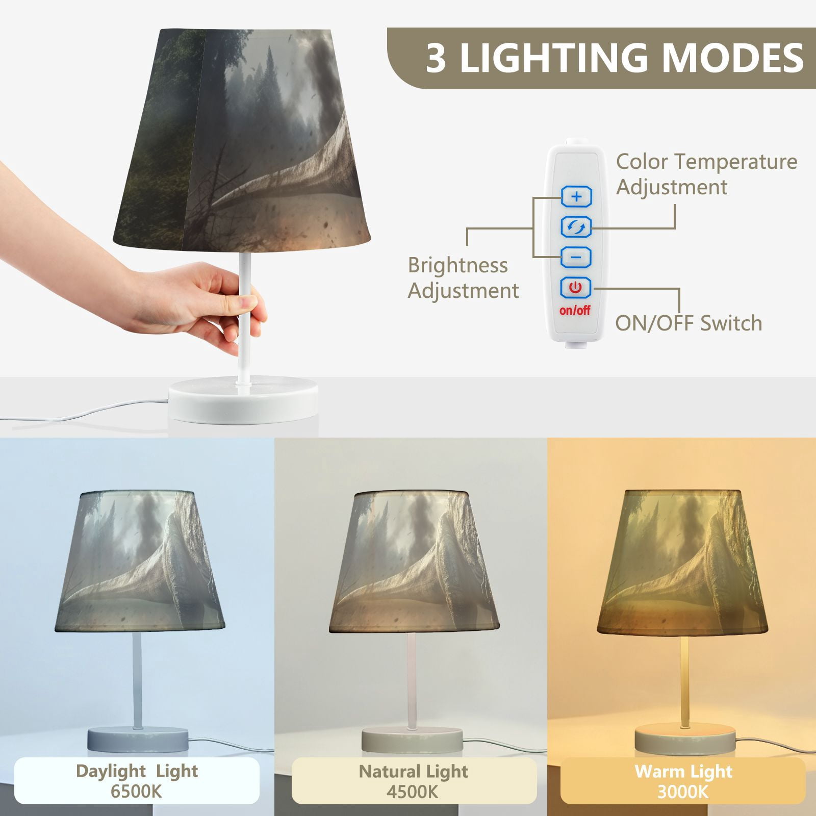 Dinosaur Fire Trees Clouds LED Desk Lamp Table Lamp USB Bedside Nightstand Small Lamp for Bedroom Living Room Kids Room