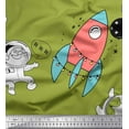 thumbnail image 1 of Soimoi Green Japan Crepe Satin Fabric Rocket & Penguin Cartoon Print Sewing Fabric Yard 42 Inch Wide, 1 of 3