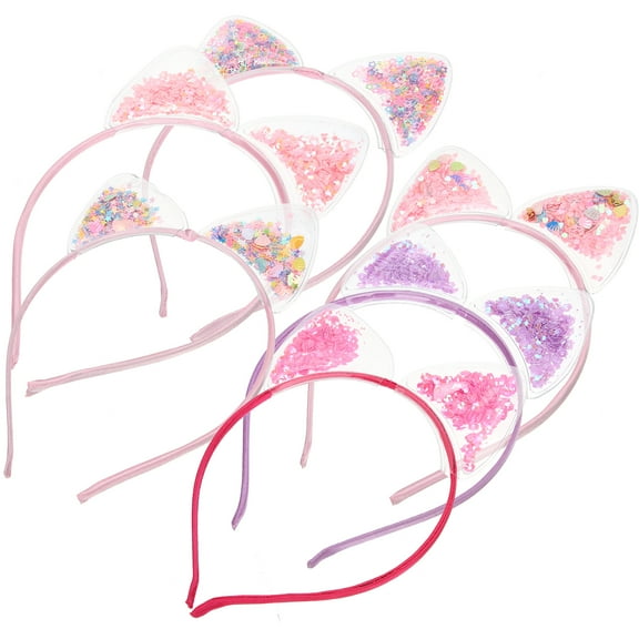 6 Pcs Headband Quicksand Sequin Car Ear Hairband Girls Headbands Ribbons Metal Pink Cat Ears Child