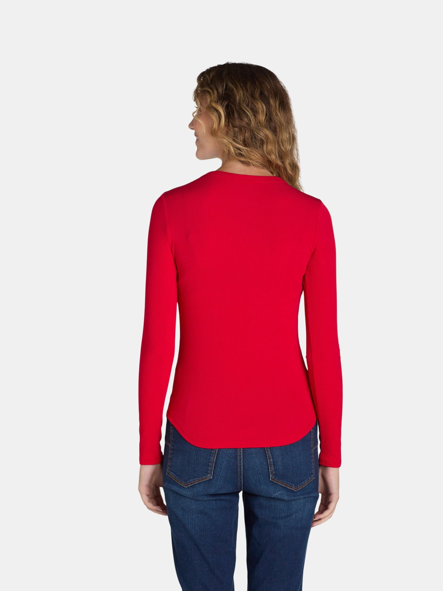 No Boundaries Ribbed Crewneck Tee with Long Sleeves, 1 or 2-Pack, Women's & Women's Plus XXS-XXL