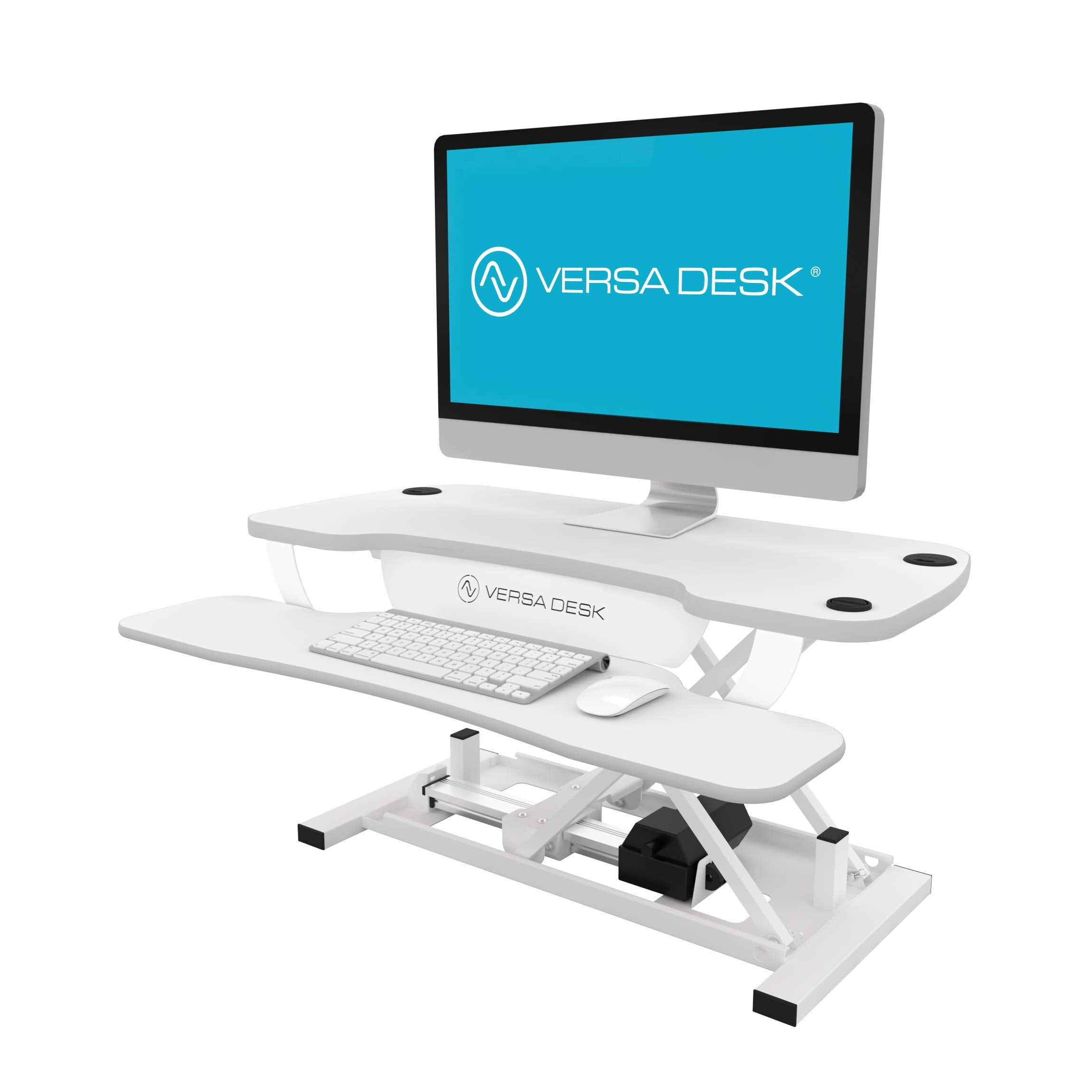 VERSADESK Power Pro Electric Height Adjustable Desk Riser – Sit to Stand Desktop Converter with Keyboard + Mouse Tray, Steel Frame | 36" x 24" (White)
