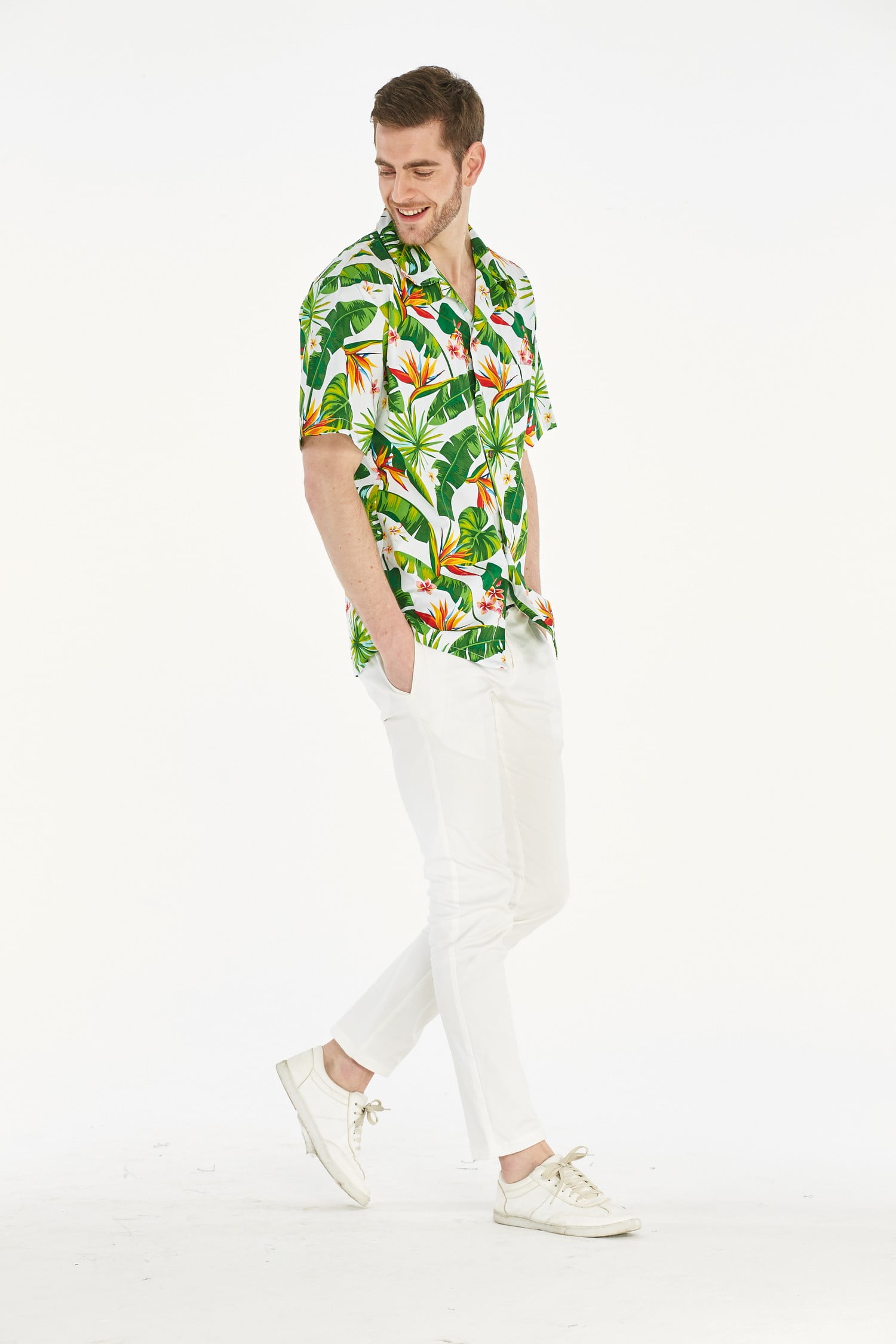 Men's Hawaiian Shirt Aloha Shirt Bird of Paradise White