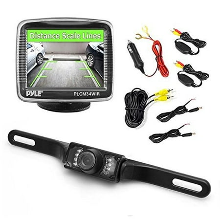 Pyle PLCM34WIR - Wireless Backup Car Camera Rearview Monitor System - Parking & Reverse Safety Distance Scale Lines, Waterproof & Night Vision Cam, 3.5" LCD Screen Video Color Display for Vehicles