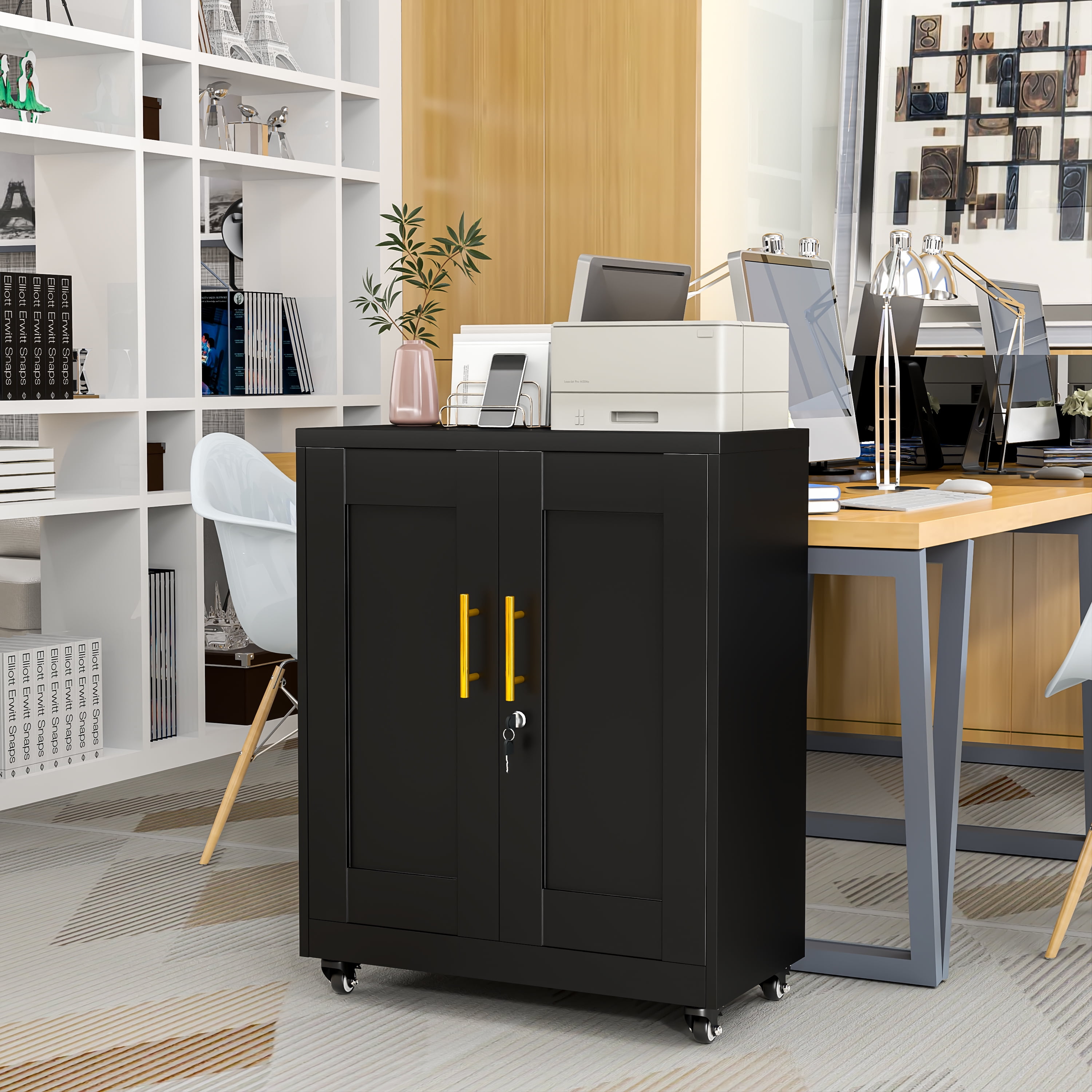 Modern Metal Accent Storage Cabinet with Doors and 2 Adjustable Shelves for Bathroom Home Office Living Room