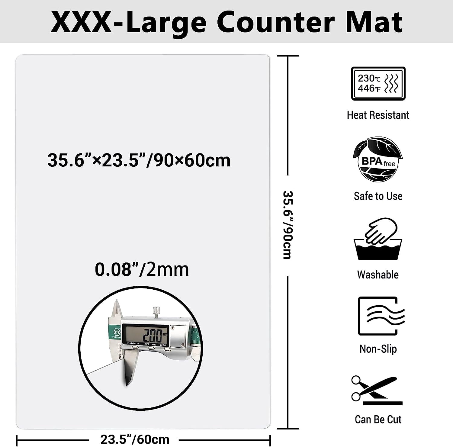 35.6x23.5 Inch Silicone Mats for Kitchen Counter, 2MM Thick Heat Resistant Silicone Mat, Large Non-Stick Pastry Mat Glass Top Stove Cover Countertop Protector for Baking, Coffee Bar, Transparent
