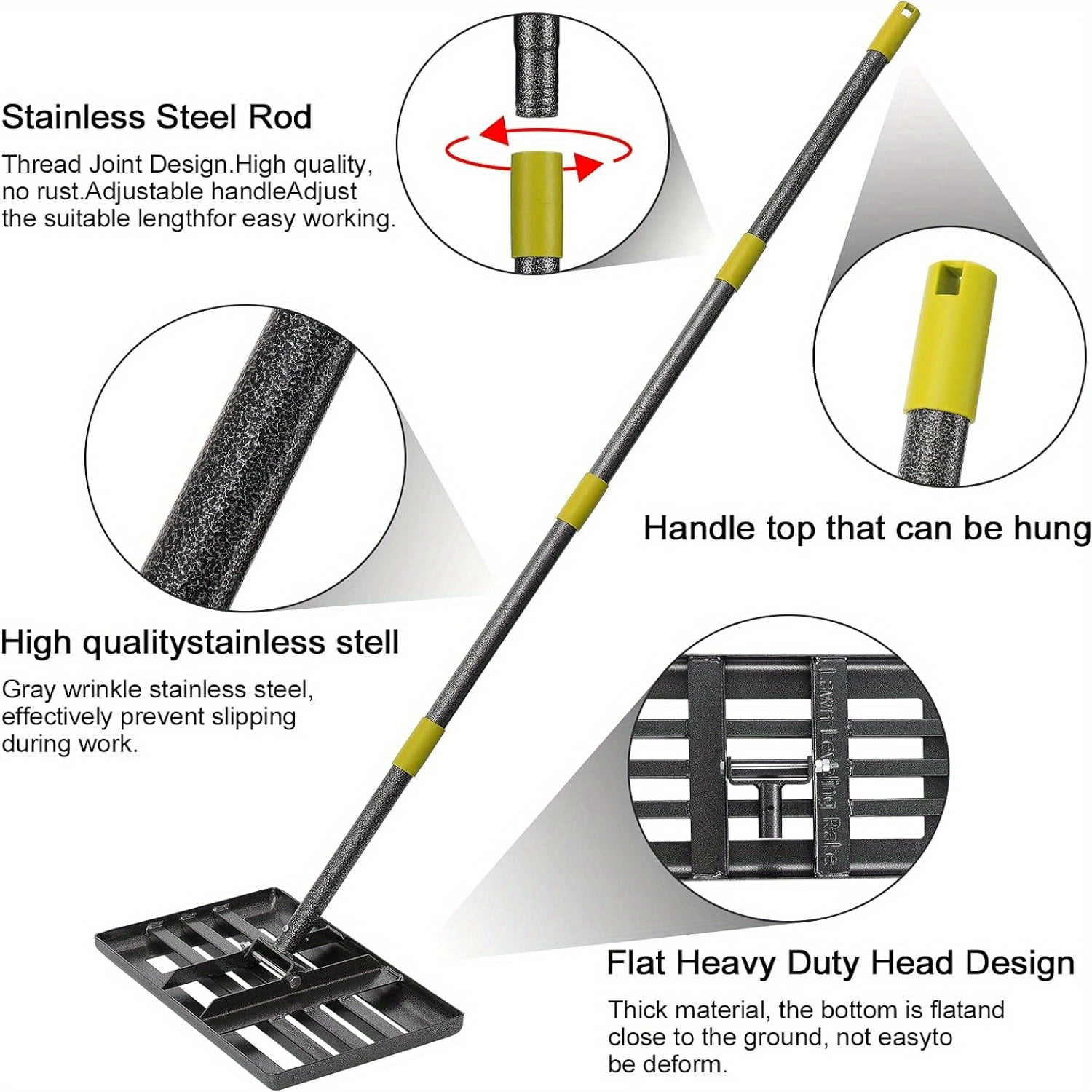 General Lawn Leveling Rake, 17x10 Heavy Duty Lawn Leveler Tool for Lawns with 6FT Ergonomic Handle, Yard Garden Golf Course