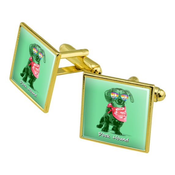 Dock Hound Dachshund Wiener Dog Sunglasses Vintage Retro Square Cufflink Set - Silver or Gold