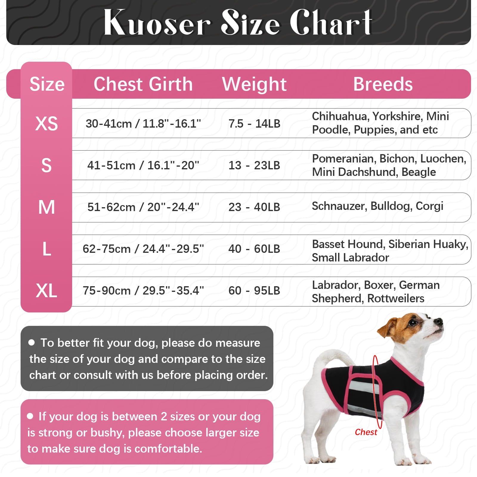 Kuoser Dog Anxiety Vest, Soft and Reflective Calming Shirt for Dogs, Breathable Pet Anxiety Jacket Wrap for Fireworks, Thunderstorms, Separation, Travel, Black, Xl