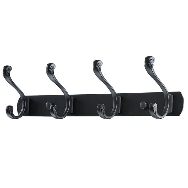 Uxcell 13.8" Dual 4 Hooks Wall Hooks Coat Hooks Coat Rack,Black Lacquer