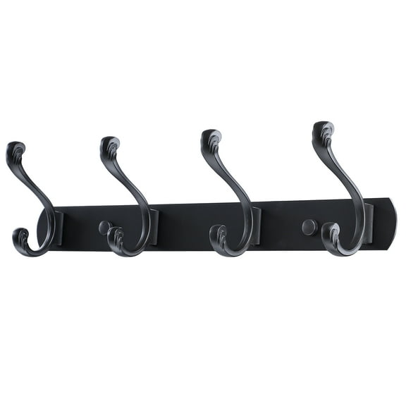 Uxcell 13.8" Dual 4 Hooks Wall Hooks Coat Rack Coat Hooks Zinc Alloy Black-A 1pcs