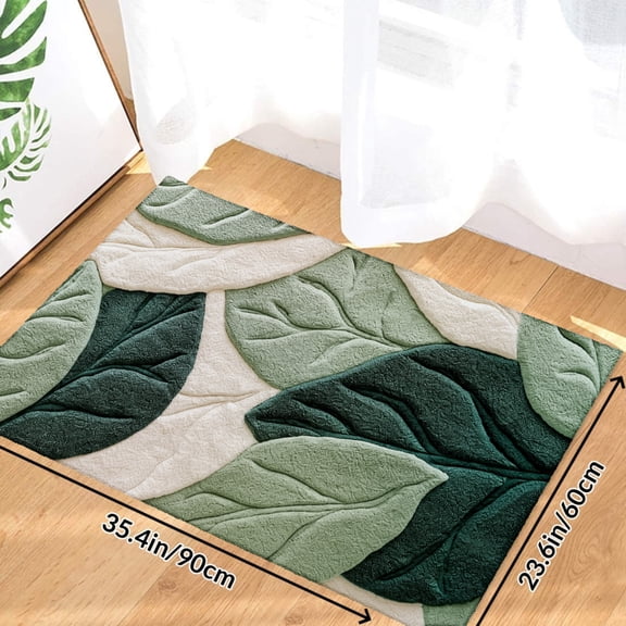 Green Leaf Pattern Print Design Soft Small Velvet Area Rugs Non Slip Indoor Floor Carpet for Living Room Bedroom Decor
