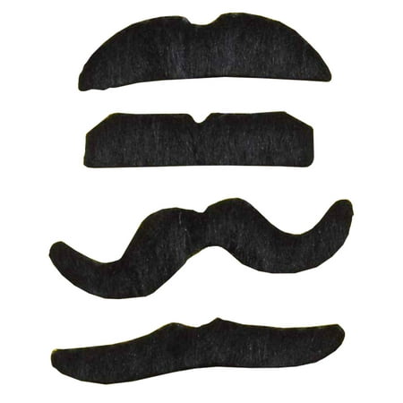 12 Assorted Black Fake Stick On Mustaches Costume