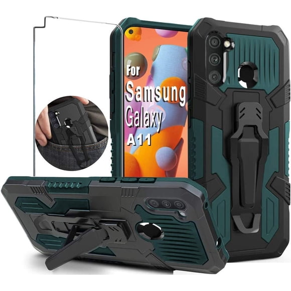 Folmeikat Funda Para Samsung Galaxy A11 Con Protector De Pantalla Hd De Grado Militar Con Clip Para Cinturón Y Función Atril Para Samsung Galaxy A11 De 6,4 Pulgadas (Verde Oscuro)