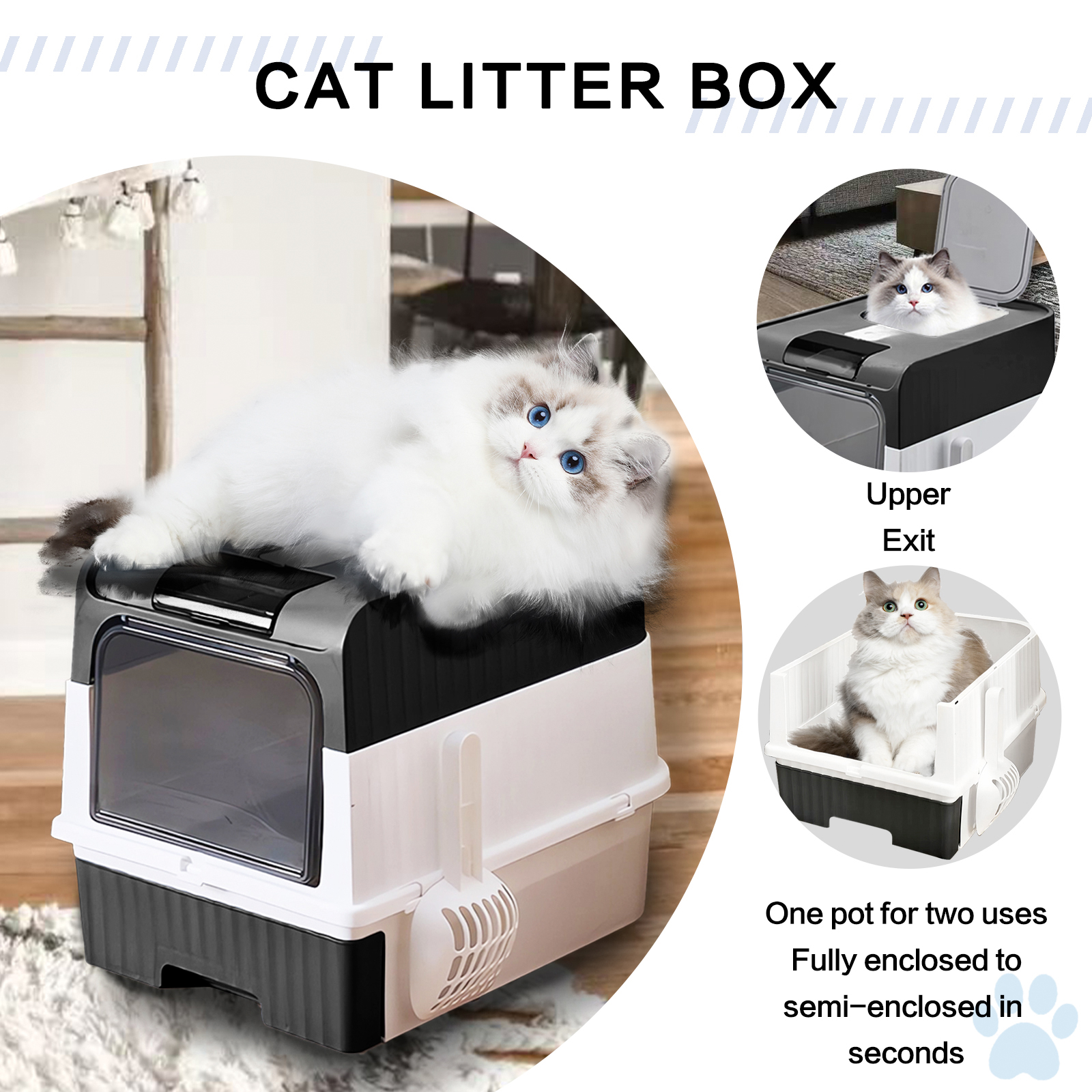 Fully Enclosed Cat Litter Box, Black/20.5*13.8in