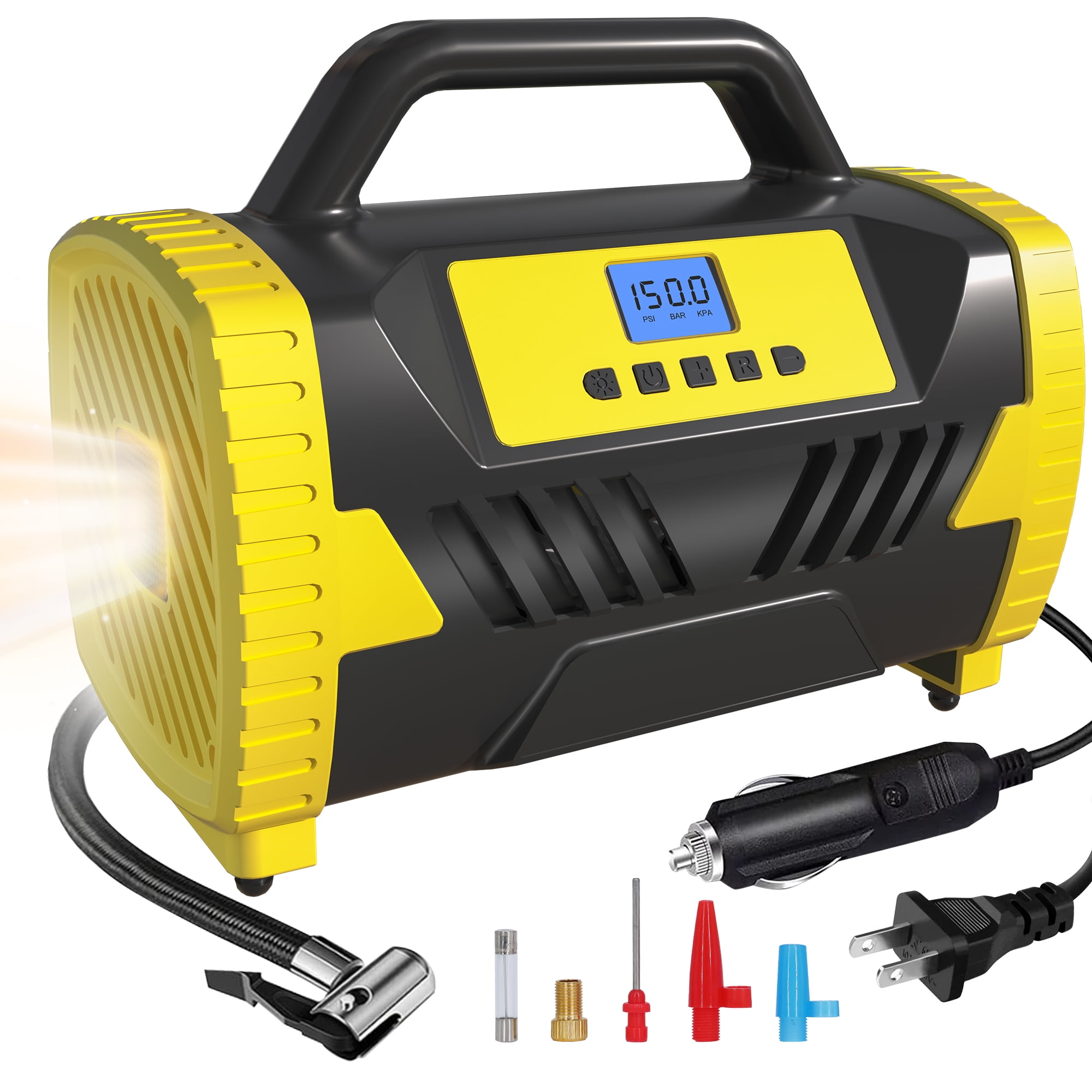Yyton Air Pump for Car Tires, 100Psi Portable Tire Inflator 110V AC/12V DC, W/Auto Shutoff