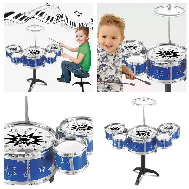 Mini Ensemble de Tambours Groupe de Jazz pour Enfants Ensemble de Tambours pour Enfants Jouer de la Musique Simulation Tambours de Jazz Ensemble de Tambours pour Enfants 5 Tambours et 1 Cymbale