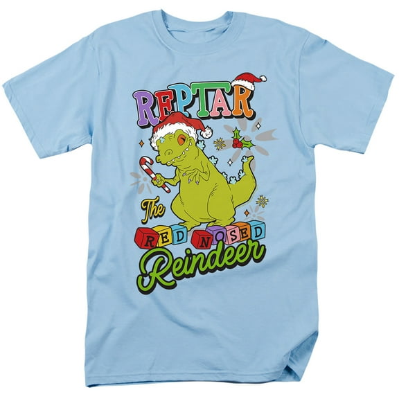 Rugrats Christmas Reptar The Red Nosed Reindeer Unisex Adult T Shirt, Light Blue, Medium