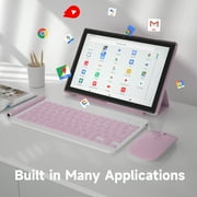 10 inch Android 14 Tablet with Keyboard, 2 in 1 Tablets Set Include Case Mouse Stylus Film, 8GB RAM+64GB ROM, Quad Core 10.1'' Tab, 6000mAh Battery, 8MP Dual Camera, Google GMS Tableta, Pink