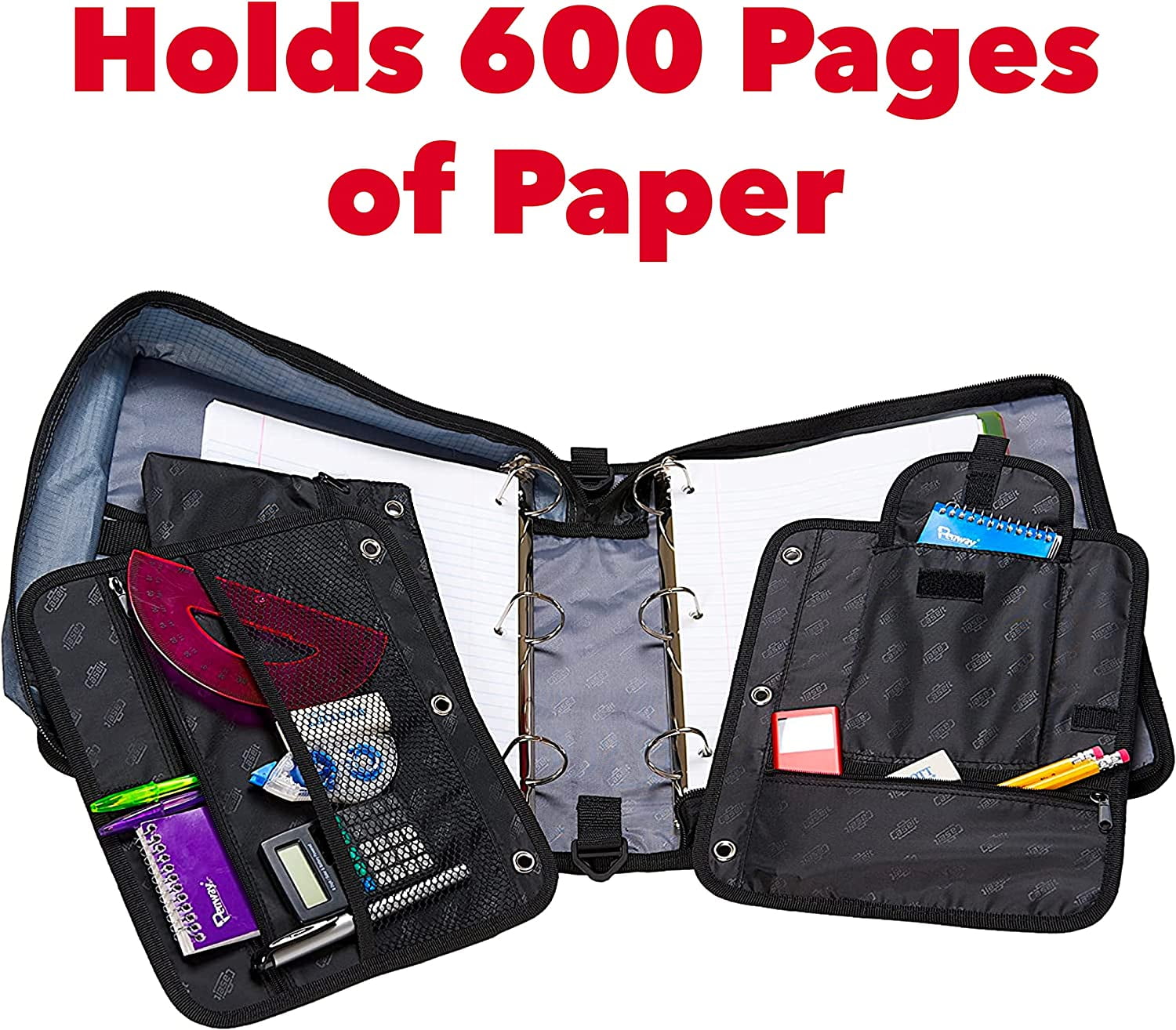 Case-it The Dual 2-in-1 Zipper Binder - Two 1.5 Inch D-Rings - Includes Pencil Pouch - Multiple Pockets - 600 Sheet Capacity - Comes with Shoulder Strap - Deep Purple Dual-101