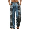 thumbnail image 2 of SGFCWSX Mens Harem Pants Print Patchwork Elastic Waist Drawstring Pockets Loose Boho Hippie Beach Casual Pants Blue Size XL, 2 of 5