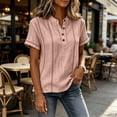 thumbnail image 4 of Henley Shirts for Women Cotton linen Short Sleeve Stitched Dressy Casual Summer Boho Button Tops Loose Fit Tunic Top Work Blouses,3XL, 4 of 9