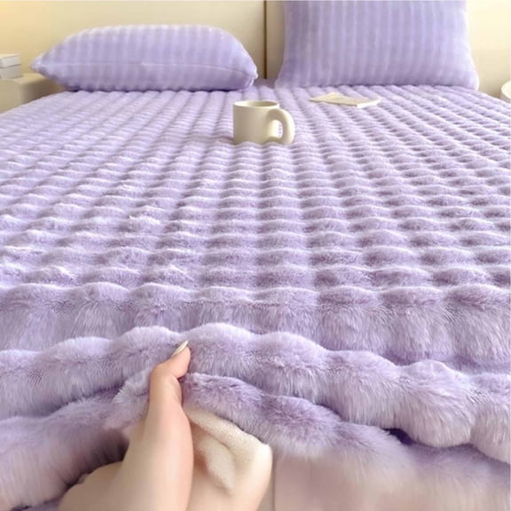 Faux Fur Sheets,Thicken Bedding Fitted Sheet,80*70IN Fitted Bed Sheet Winter Plush Velvet Bed Hat Single Piece Padded Bed Cover Mattress Protector Thickened Velvet Bed Cover Velvet(Purple)