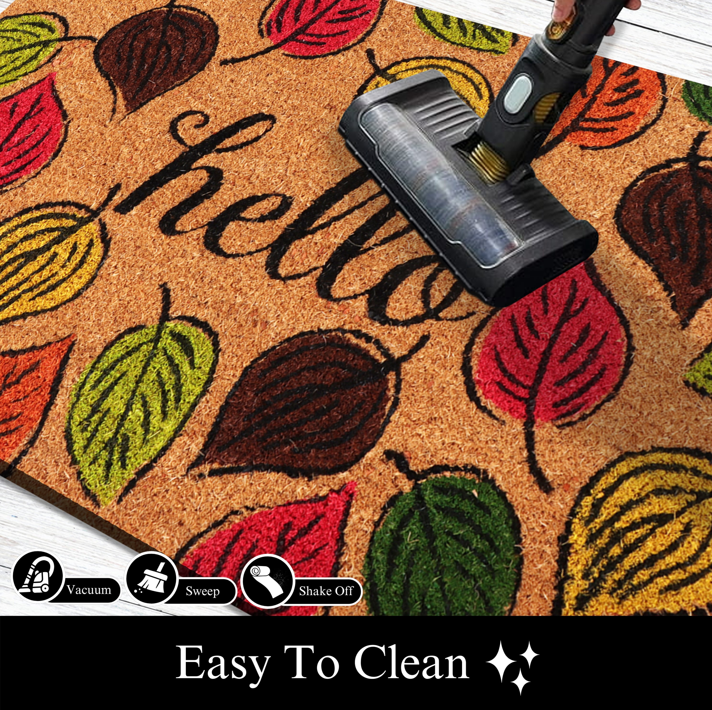 A1HC Natural Coco Coir Doormat, Hello Autumn Leaves, 18"x30", Durable Outdoor Welcome Mat, Non-Slip, Easy to Clean, Pet Friendly