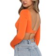 thumbnail image 2 of Gzhioc Women Crop Tops, Solid Color Low Cut Long Sleeve T-shirt Showing Belly Button Clubwear, 2 of 5