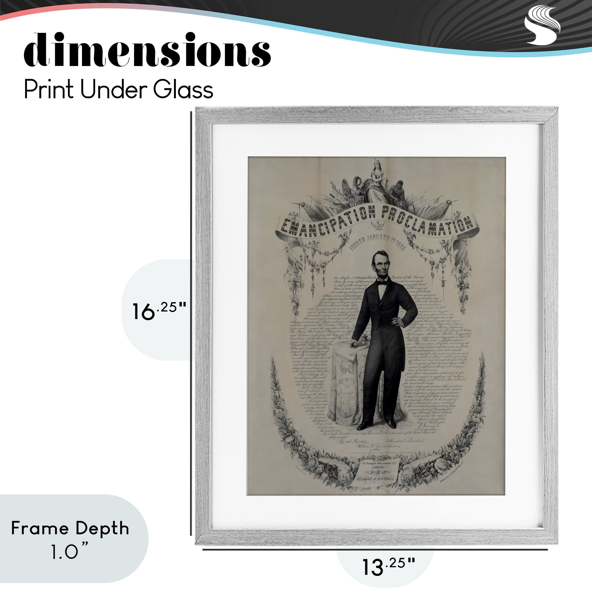 Stupell Industries Lincoln with Emancipation Proclamation Gray Framed Print Under Glass, design by Arlington Prints