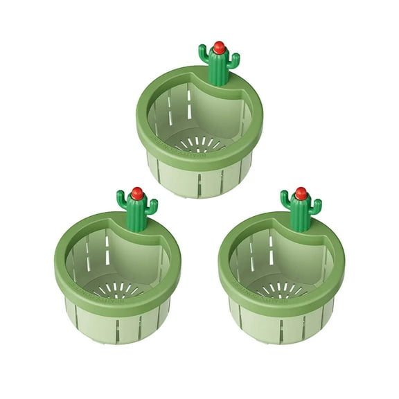 3-Piece Cactus Kitchen Sink Strainer Set, Automatic Dumping Drain Filter Basket for Food Waste, Plastic Sink Stopper & Catcher, Prevents Clogging, Fun Green Cactus Shape Home Decor(Green)
