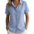 thumbnail image 5 of Womens Summer Linen Tops Short Sleeve Button Down Cotton Linen Shirts Lightweight Dressy Blouses Women Soft Lightweight Breathable Shirts Business Office Work Clothes, Light Blue S, 5 of 7