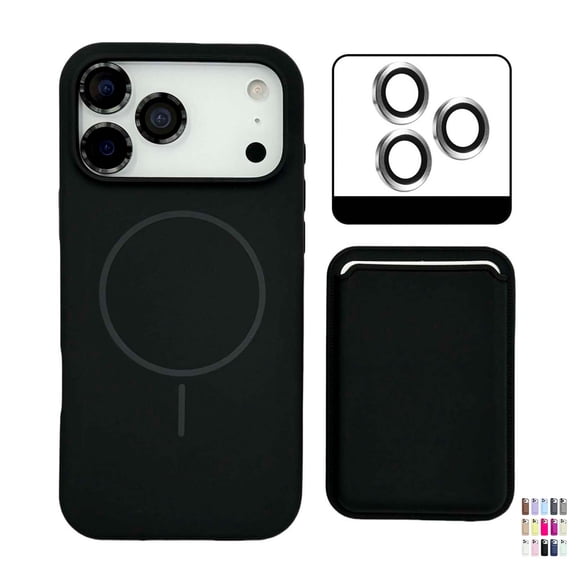 Allytechgroup for iPhone 17 Pro Magnetic Wallet Back Case with Screen Protector [Credit Card Holder] [Camera Lens Protector] Compatible with MagSafe, Black