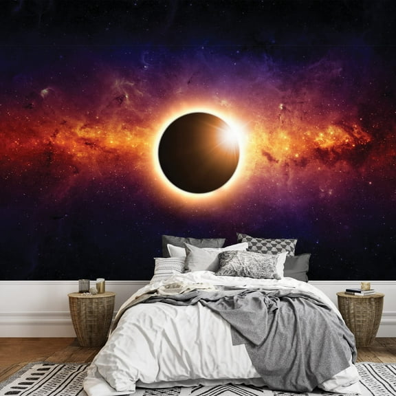 wall26 - Dark Planet Engulfed in a Surrounding Light with Galaxies - Wall Mural, Removable Sticker, Home Decor - 100x144 inches