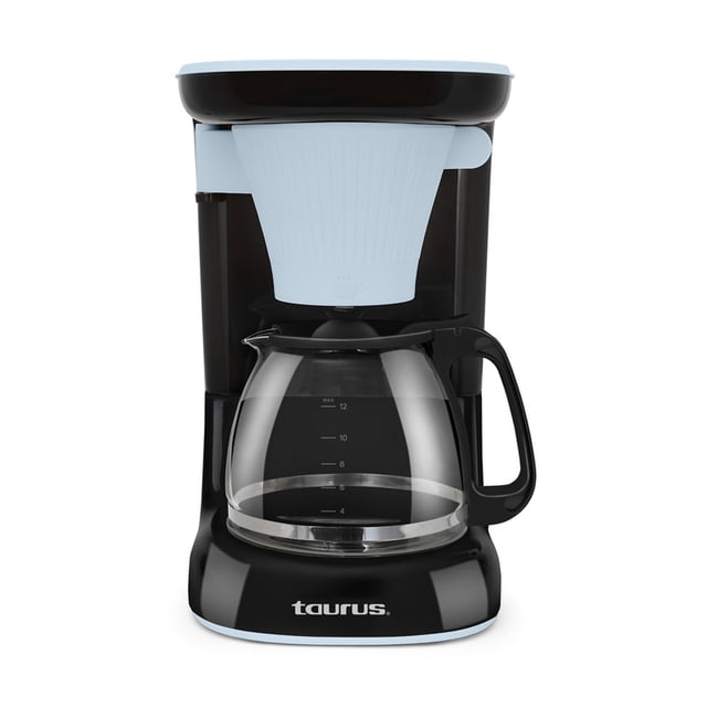 Cafetera Taurus Velvet Blue Aura 12 Tazas Jarra de Vidrio Filtro Permanente 700W Color Negro y Azul