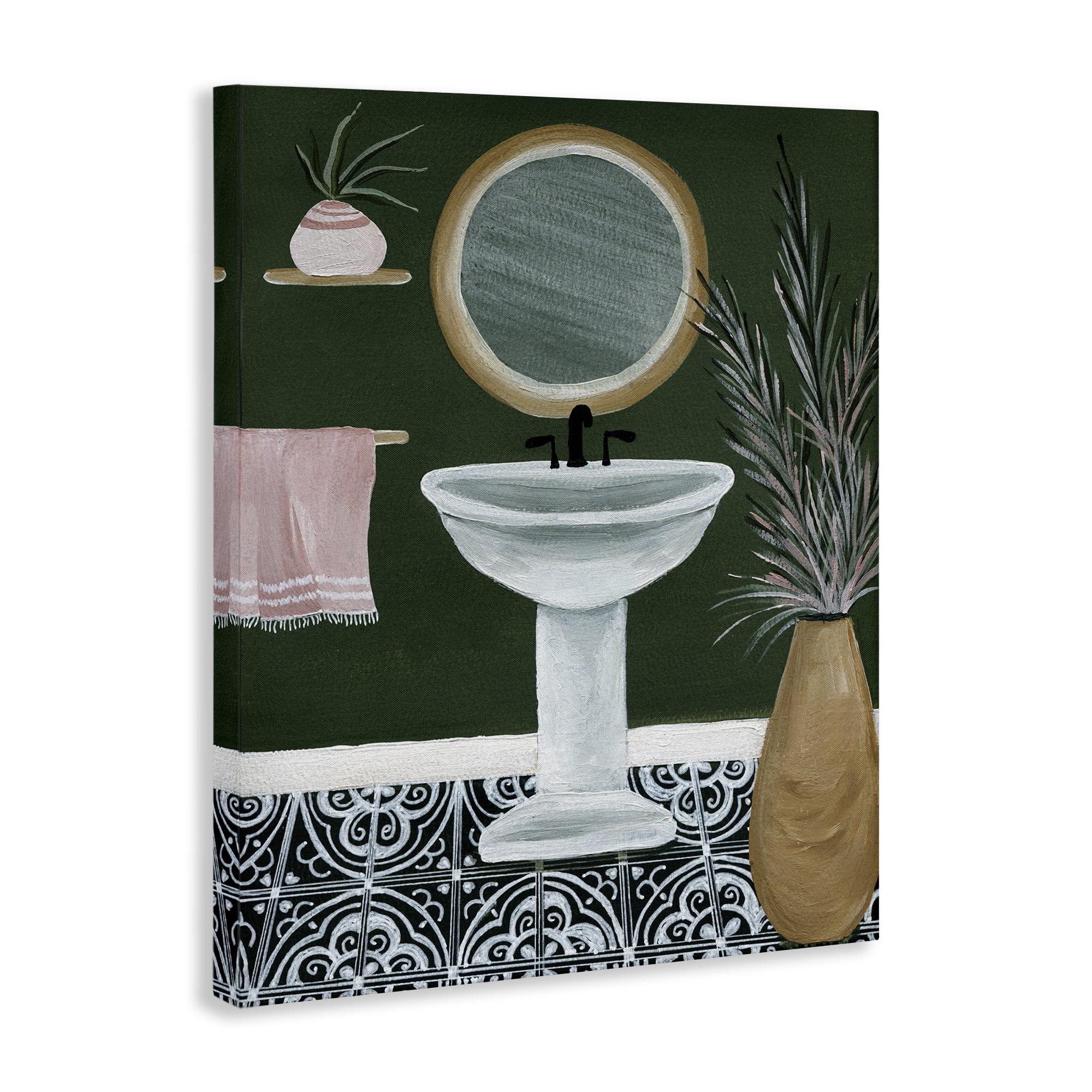 Stupell Industries Chic Green Bathroom Typography Painting Gallery Wrapped Canvas Art Print Wall Art, 24 x 30